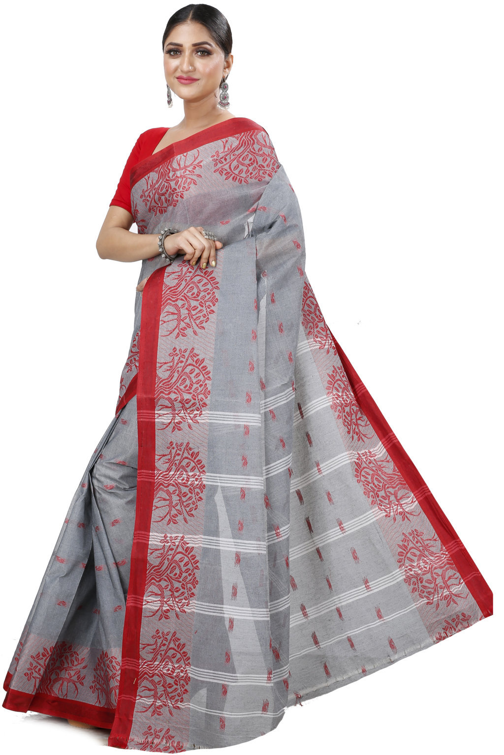Grey Pure Cotton Somaya Tant Saree (1046)